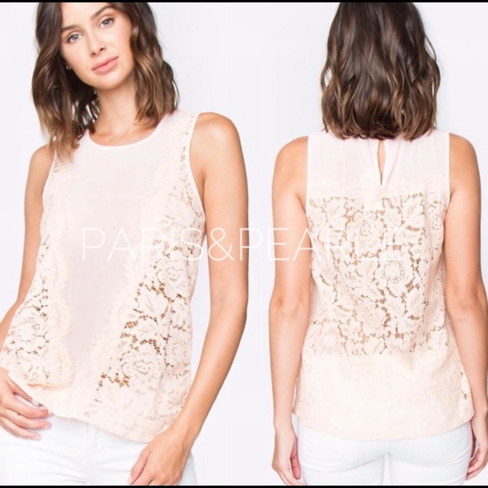 To Be In Love Blush Floral Lace Chiffon Blouse Top